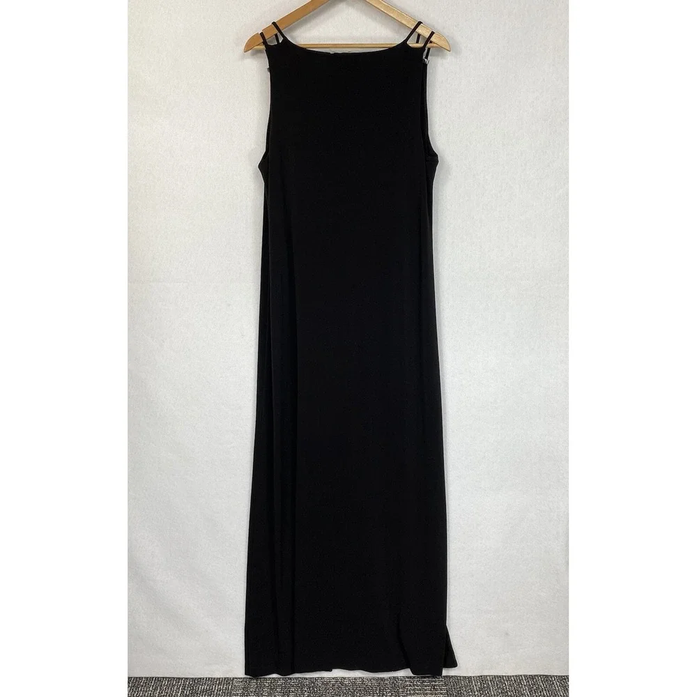 Michael Kors Women L Tank Dress Black Strappy Front Slit Formal Maxi Stretch
